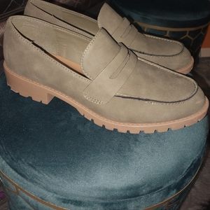 Sage green platform loafers